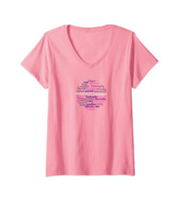 Pink t-shirt with colored text design